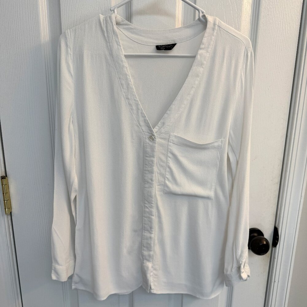 Topshop White Collarless Button-Down Blouse – Size 6 – Nordstrom